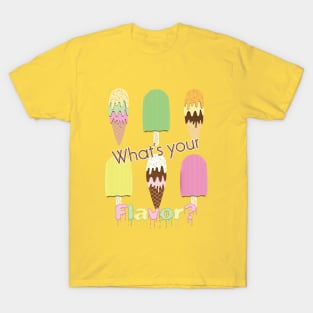 What's Your Flavor? Cute Ice Cream Cones & Popsicle Ice Block Sticks on Yellow T-Shirt